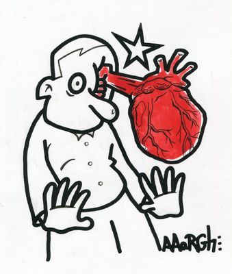 Ingekaderde originele tekening: Hartaanval