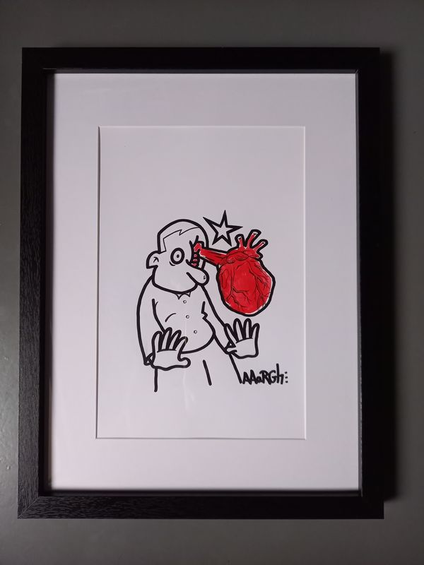 Ingekaderde originele tekening: Hartaanval