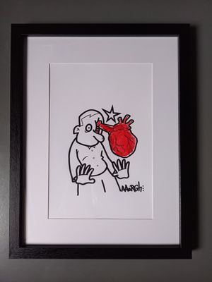 Ingekaderde originele tekening: Hartaanval