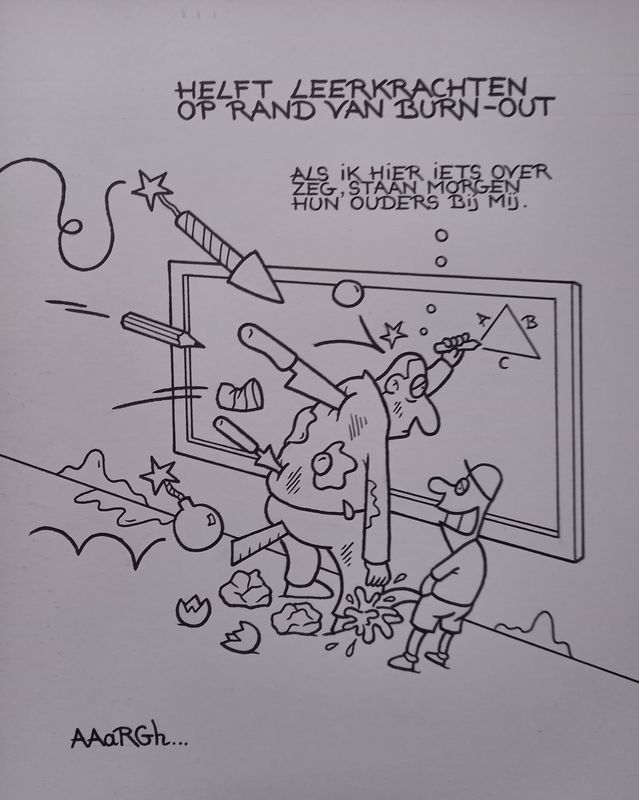 Originele cartoon: Burn-out leerkrachten