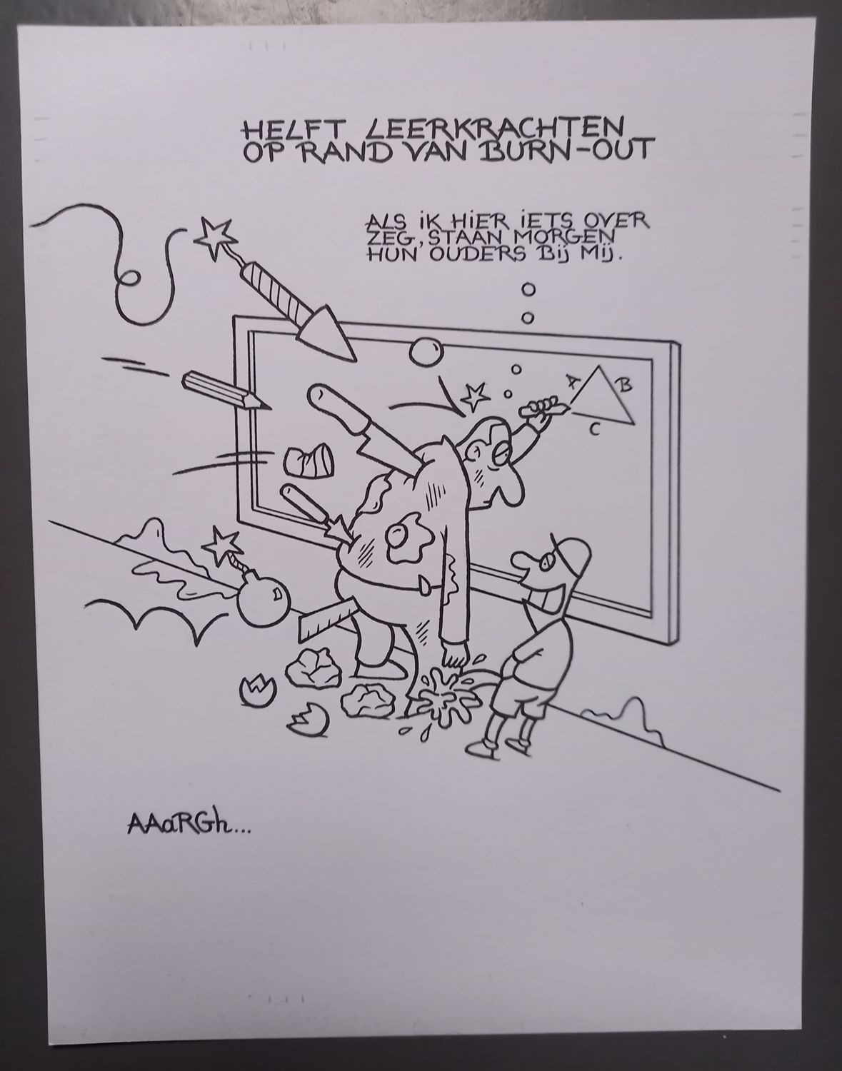 Originele cartoon: Burn-out leerkrachten