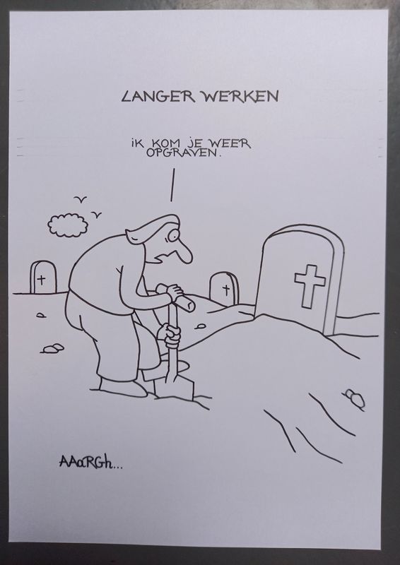 Originele cartoon: Langer werken graf