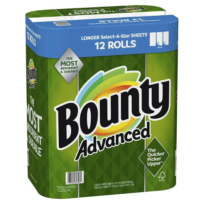 Bounty Advanced Paper Towels, 2-Ply, 107 Sheets, 12-count