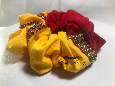 Red and Gold Scrunchie with Rhinestones