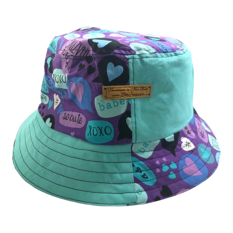 XOXO Cute Bucket Hat Purple Black Aqua Fisherman&#39;s hat, Pail Hat