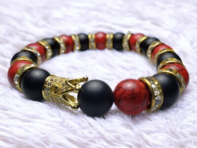 Red Turquoise Black Matte Onyx Energy Bracelet