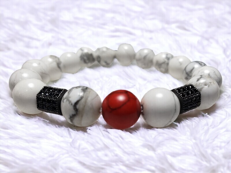 White Howlite Red Turquoise Bracelet