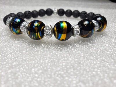 Galaxy Glass Beads, Black Lava Rock and Rhinestone