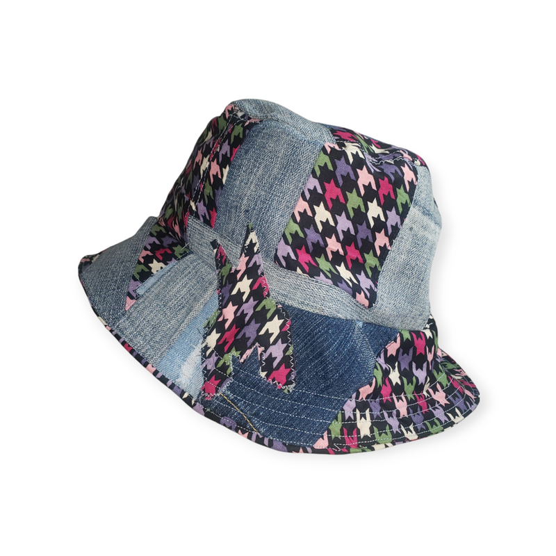 Houndstooth Denim Bucket Hat