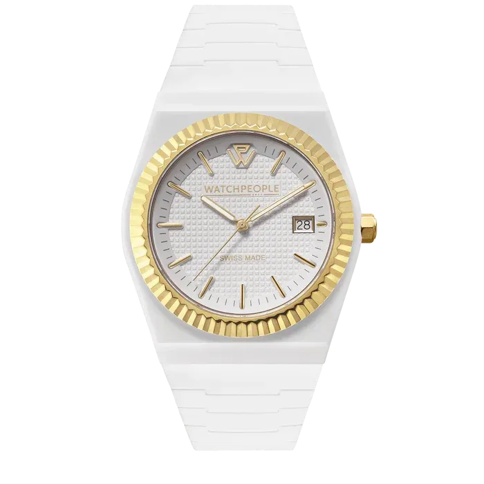 WP1 - Solid shiny - Sili - White - Gold - Square textured