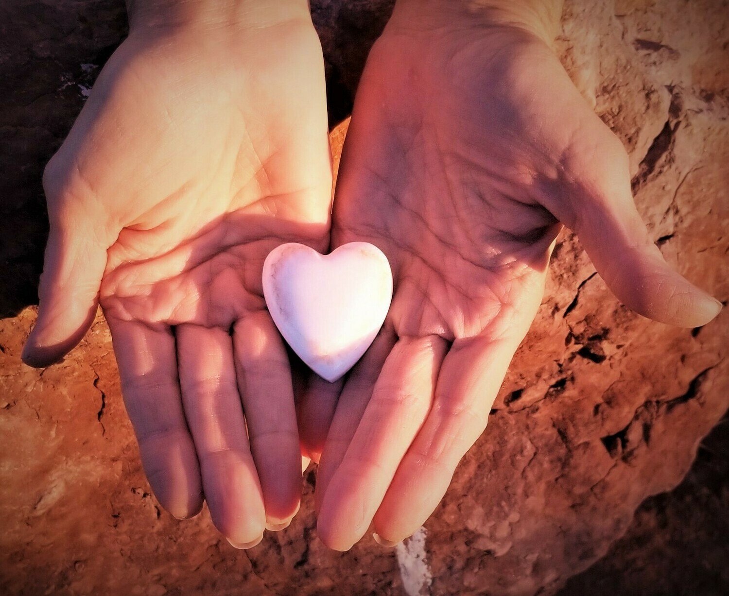Sedona Holding Healing Heart White Light Crystal LOVE/ Red Rock imprint of Mother Earth's Heart