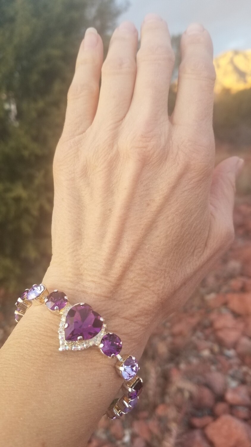 Gorgeous Violet Heart of the Rose Ray/Devic Crystal LOVE Bracelet $188/$288 Retreat Sale