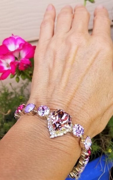 Gorgeous Pink Heart of the Rose Ray/Devic Crystal LOVE Bracelet $188/$288 Retreat Sale