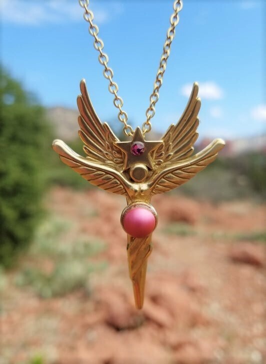 Enchanting LOVE World Peace Gold Sedona Star Angel Crystal iridescent Pink $244.00