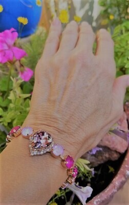 Rose Gold Gorgeous Pink Heart of the Rose Ray/Devic Crystal LOVE Bracelet $188/$288 Retreat Sale
