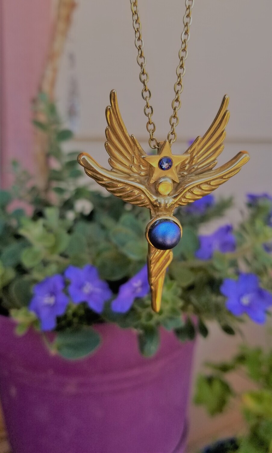 Beautiful Magical World Peace Gold Sedona Star Angel Crystal Celestial Blue 
 $244.00