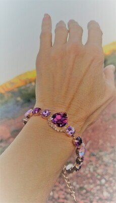 Gorgeous Fuchsia Heart of the Rose Ray/Devic Crystal LOVE Bracelet $188/$288 Retreat Sale