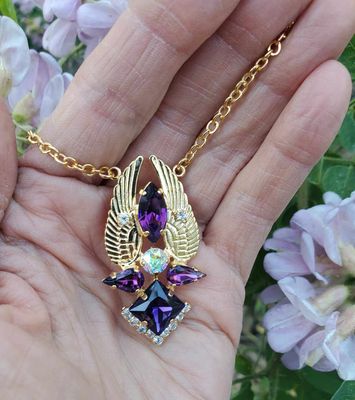 Exquisite Gold Seraphin Wings of Light of Venus/Archangel Realms Channeling Activator & Amethyst Ray/Radiant Codes pendant $444.00