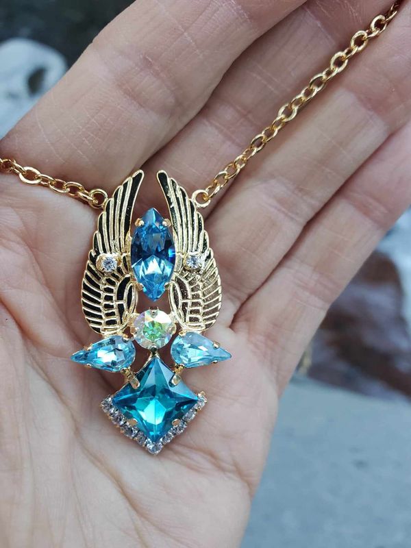 Gorgeous Gold Aquamarine Ray Seraphin Wings of Light of Venus/Archangel Realms Channeling Activator & A Ray/Radiant Codes pendant $444.00