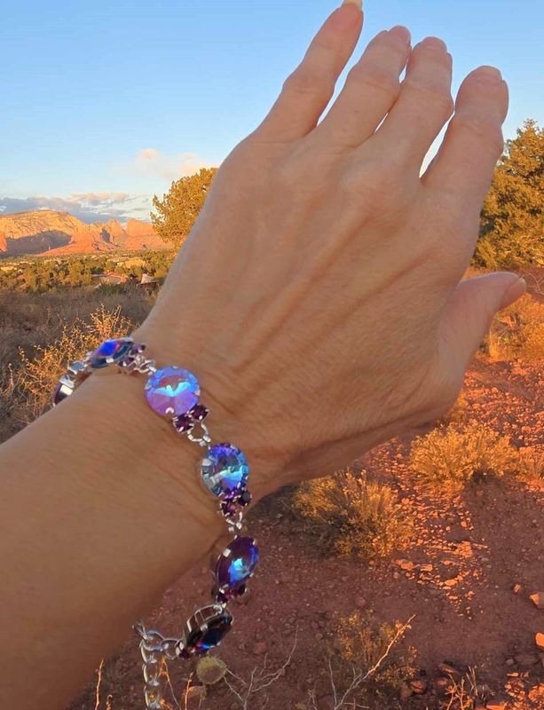 Stunning Silver Celestial Blue Aurora Borealis Goddess Ascension LOVE Radiance Crystal Bracelet $188