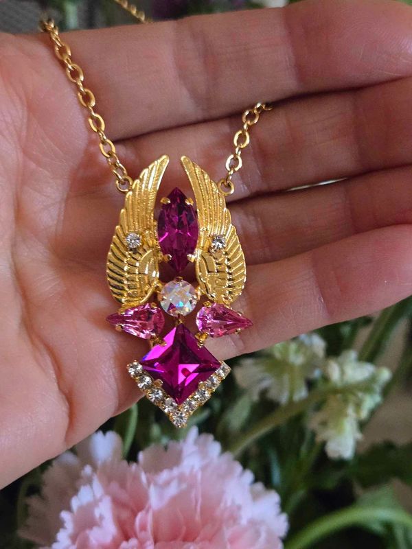 Gorgeous Gold Fuchsia Pink  Ray Seraphim Wings of Light of Venus/Archangel Realms Channeling Activator & A Ray/Radiant Codes pendant $444.00