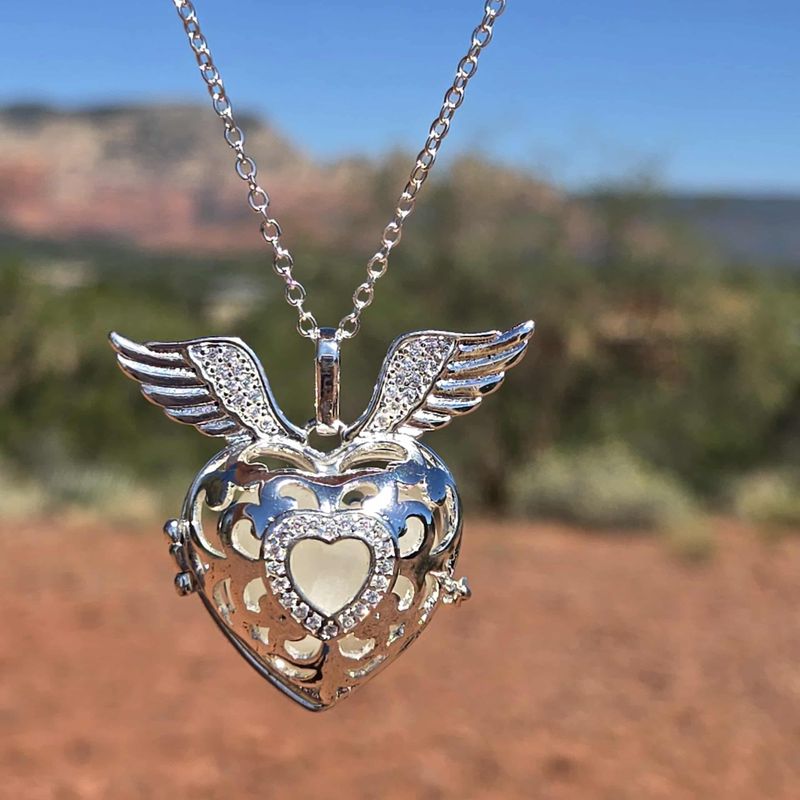 Sedona White light Singing Crystal Heart with Wings Locket LOVE (Crystal City of Light)