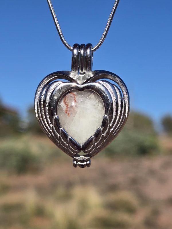 Sedona White light Singing Crystal Angel wings Heart Locket (Crystal City of Light)