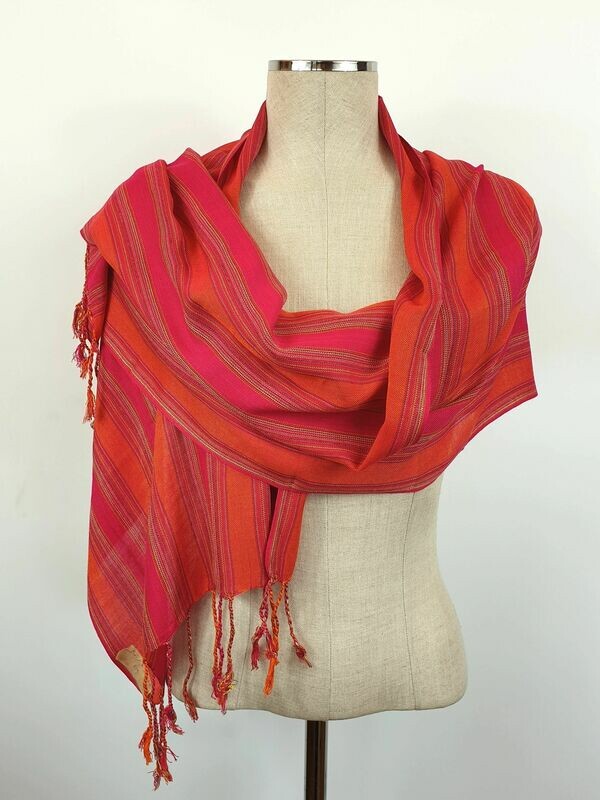 Fuchsia &amp; Orange Wide Stripes Small Scarf