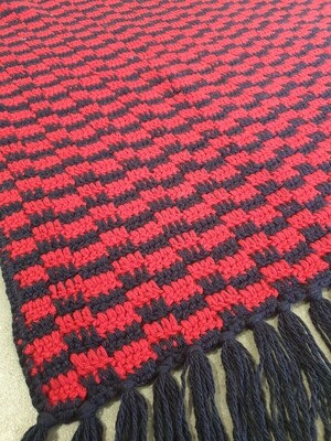 Blanket with Fringe: Red & Navy Blue