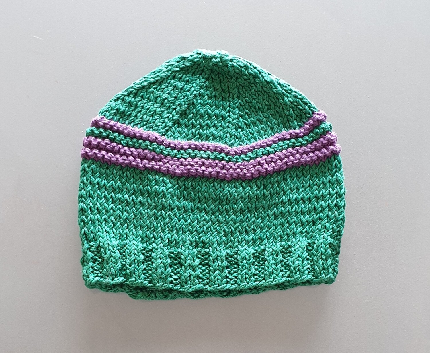 Knit Cotton Cap: Green &amp; Purple