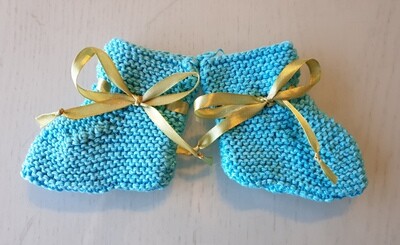 Baby Booties: Turquoise with Olive Ribbon