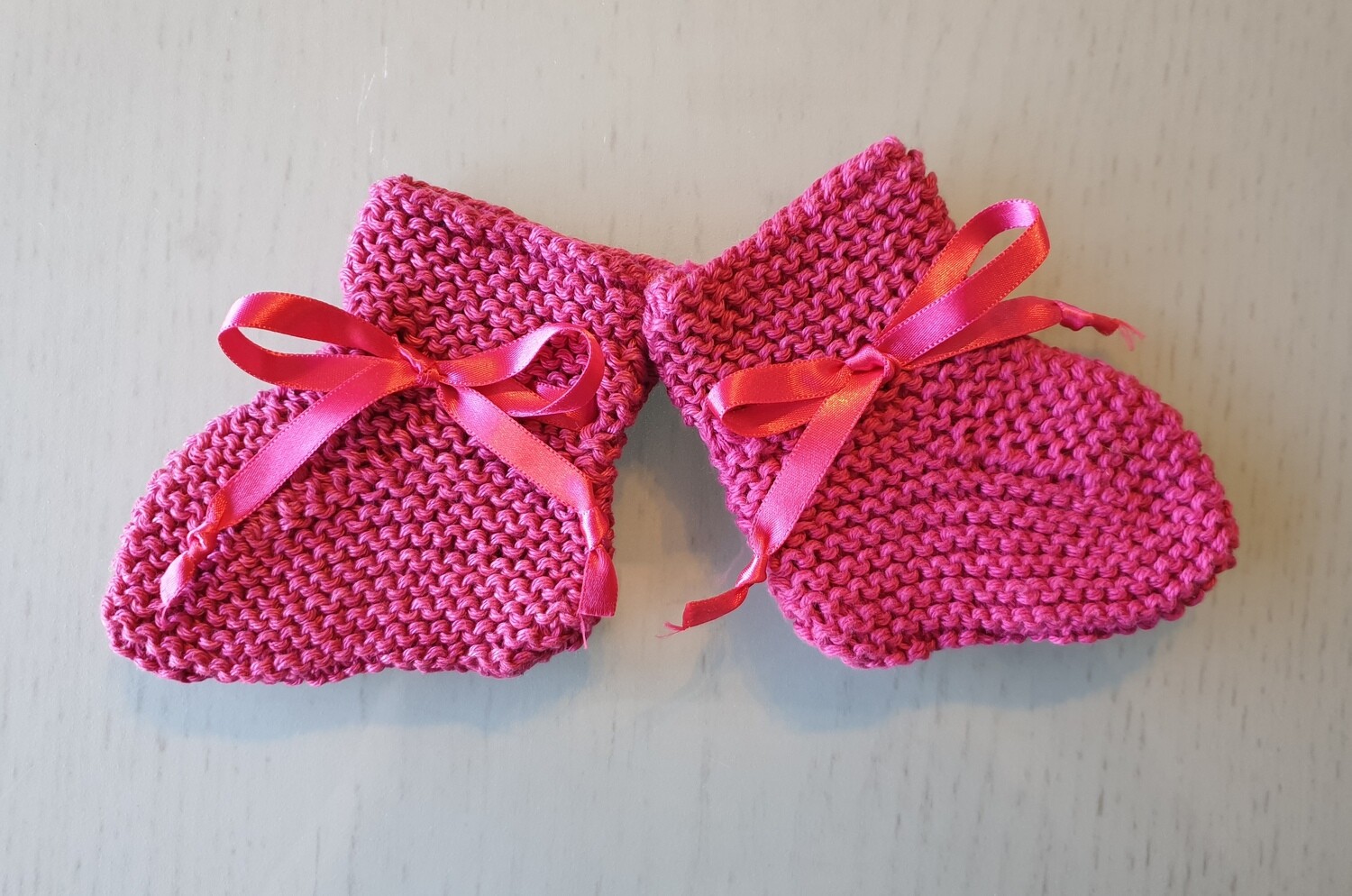 Baby Booties: Raspberry Fuchsia with Fuchsia Ribbon