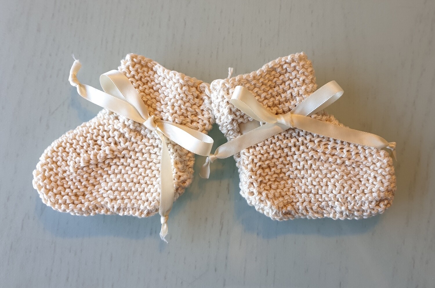 Baby Booties: Off White with Off White Ribbon
