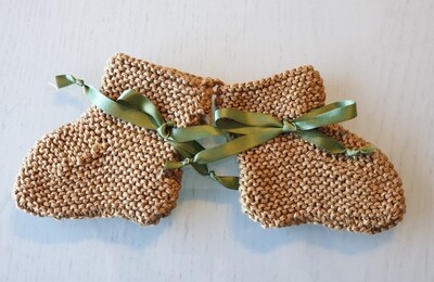 Baby Booties: Honey Brown with Olive Ribbon