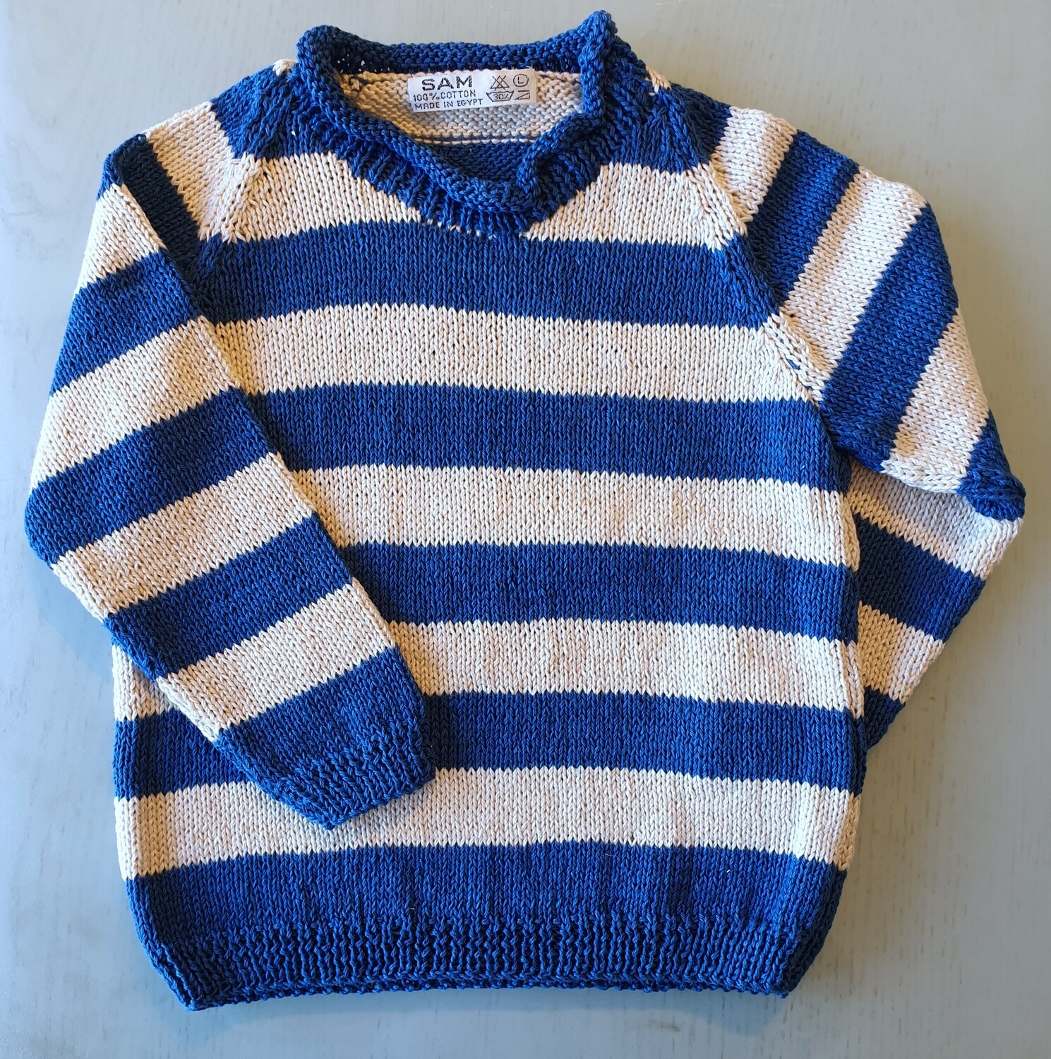 Blue & Cream Striped Pullover (Large)