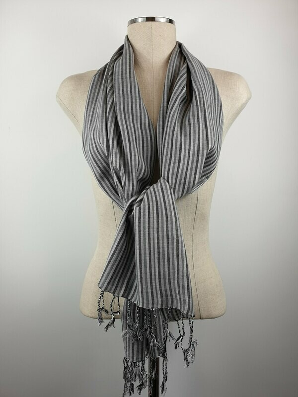 Grey &amp; Silver Thin Stripes Small Scarf