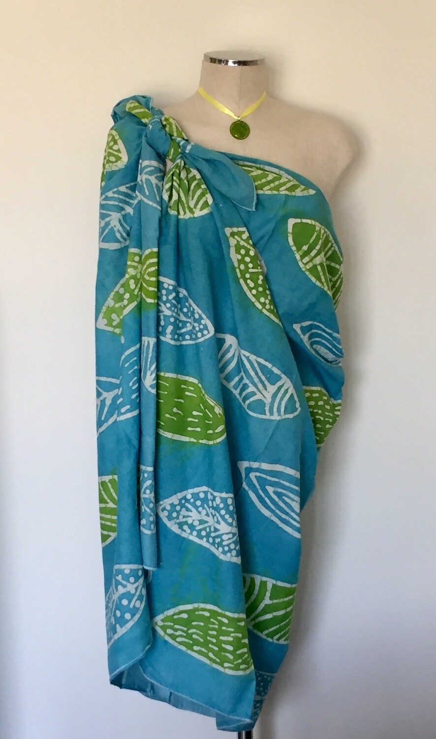 Pareo Zein (cache maillot) Turquoise & Lime Green, leaves design