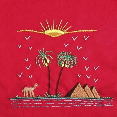Tote Bag: Red: A Camel wondering by the Pyramids