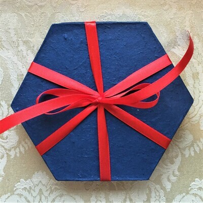 Gift Box, recycled rice paper, hexagonal blue