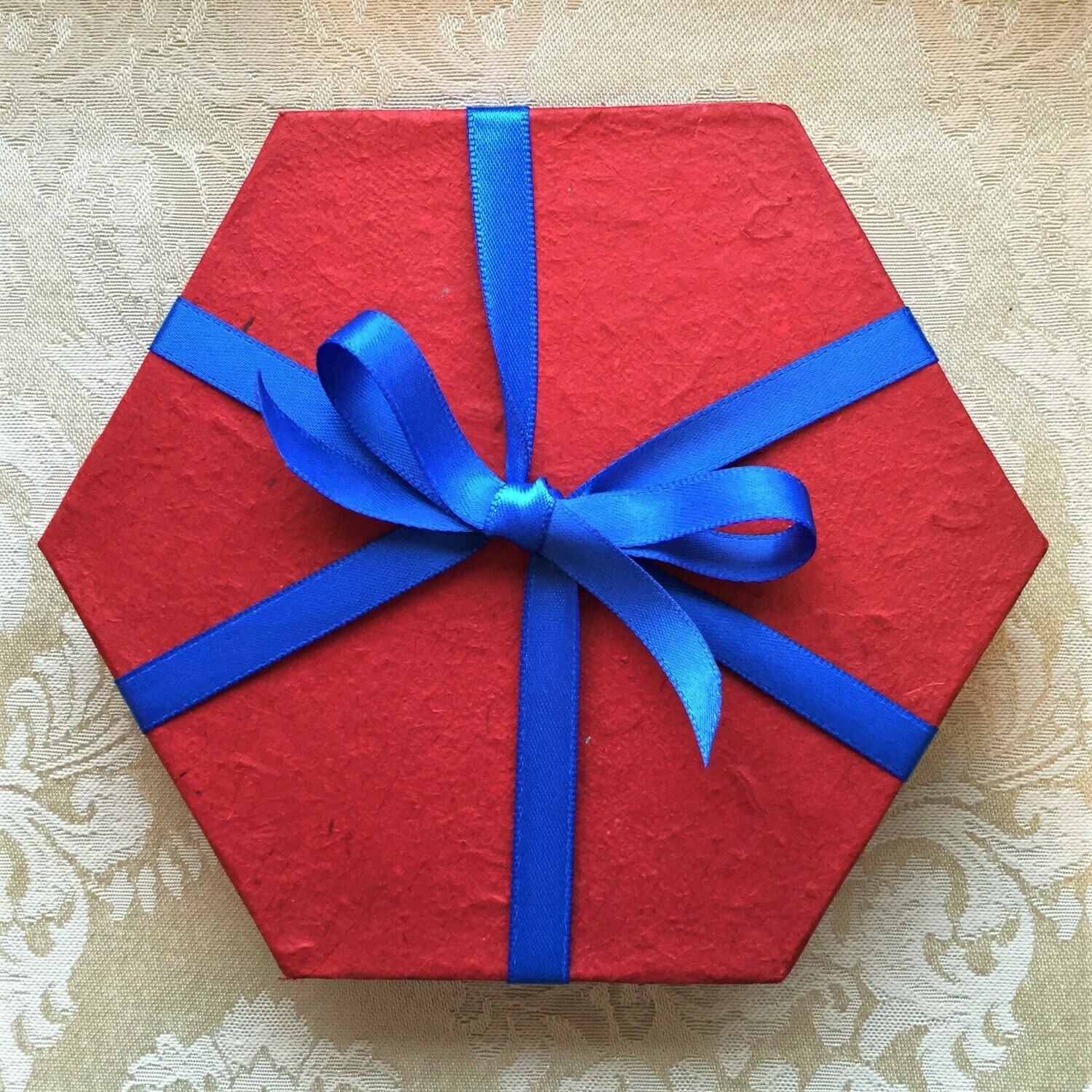 Gift Box, recycled rice paper, hexagonal red