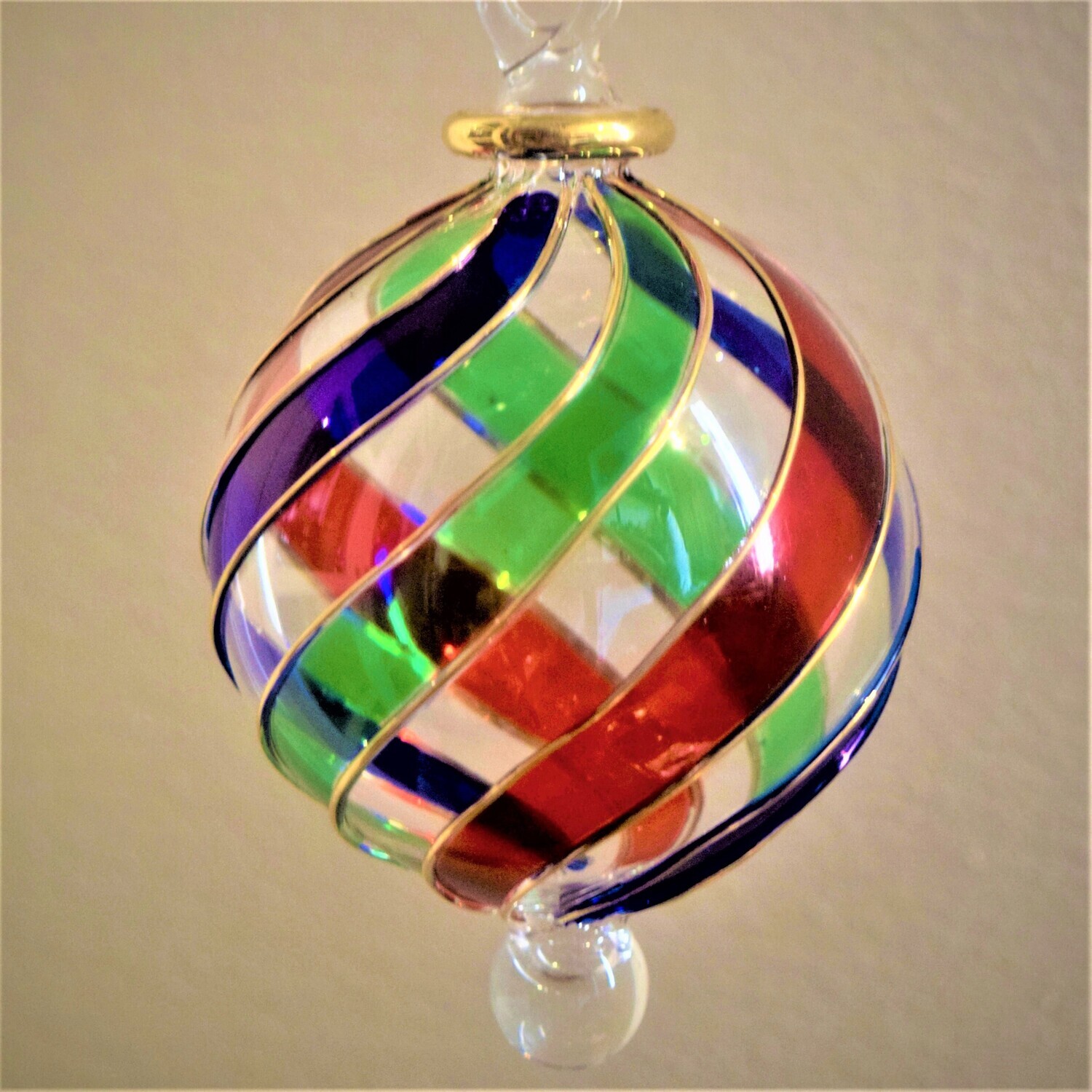 Set of 5 Twisted Multicolor Glass Ball Ornaments