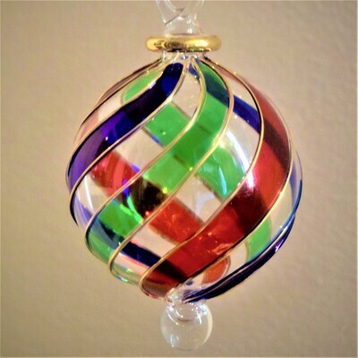 Set of 3 Twisted Multicolor Glass Ball Ornaments