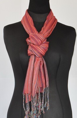 Red Thin Stripes Small Scarf, with green lines