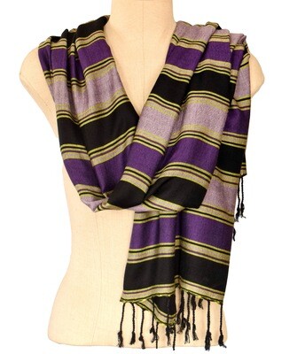Striped 60cm Wide Shawl Purple, Lavender & Black