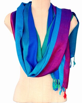 Striped 60cm Wide Shawl Turquoise, Blue and Mauve
