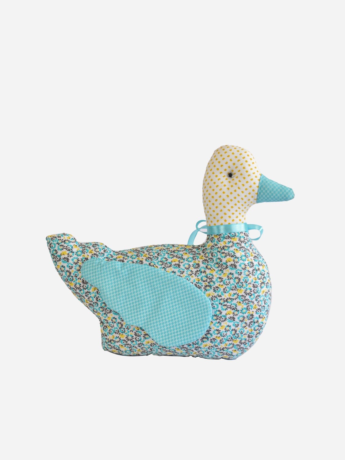 Floral Duck with turquoise wings and beak, Medium