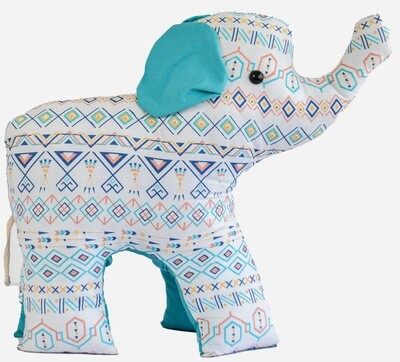 Geometric print Elephant with turquoise ears, Large