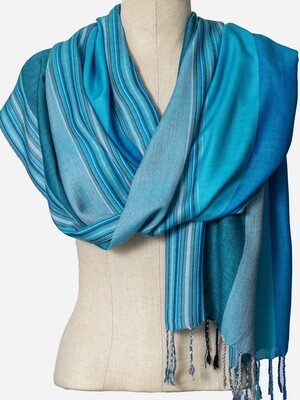 Striped 60cm Wide Shawl Turquoise & Blue