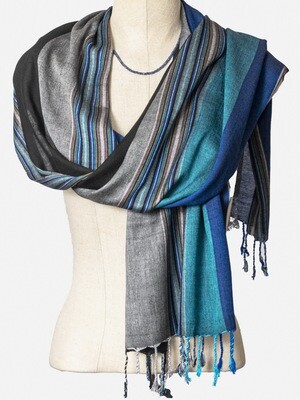 Striped 60cm Wide Shawl Turquoise & Black & Grey