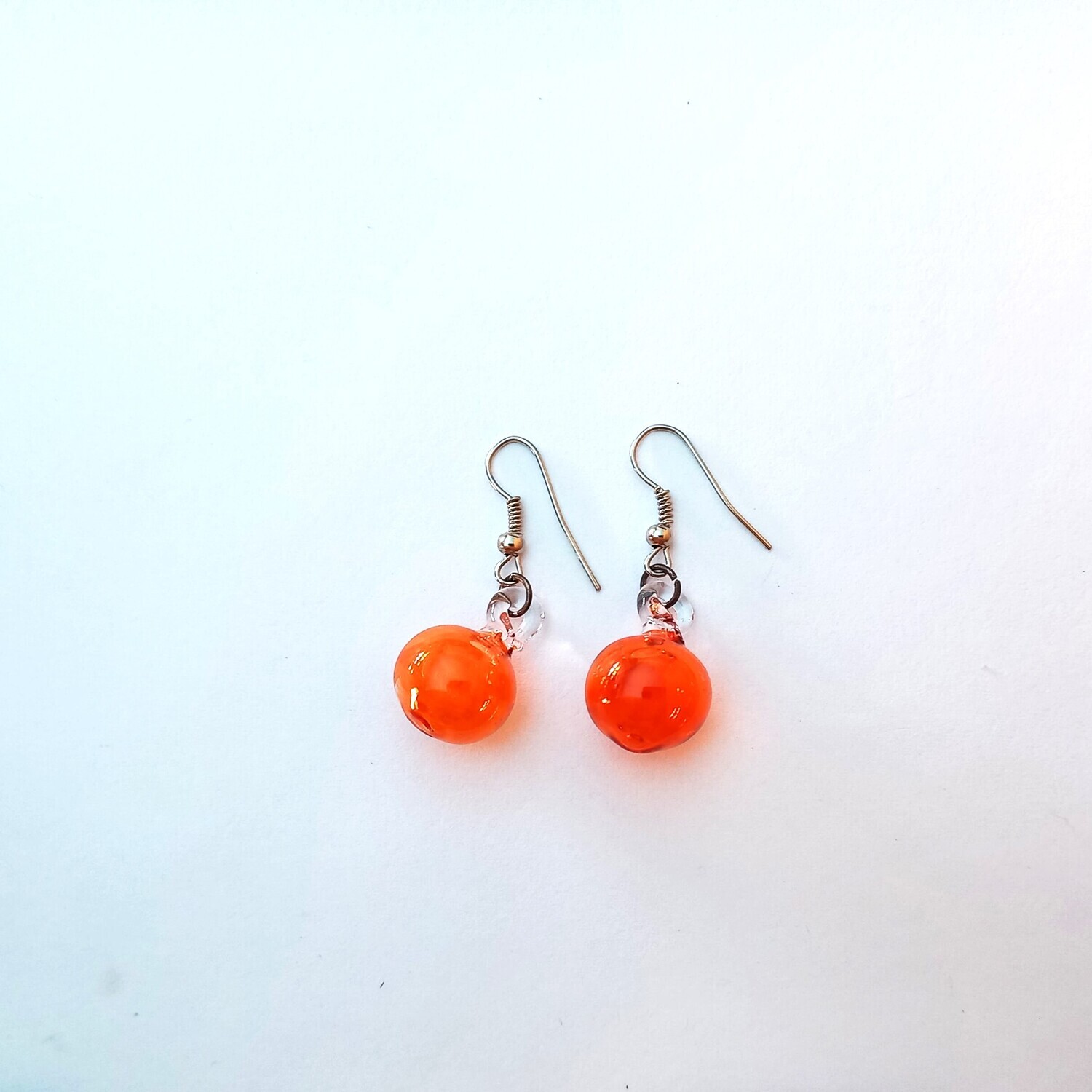 Glass Earrings Round 1cm Orange